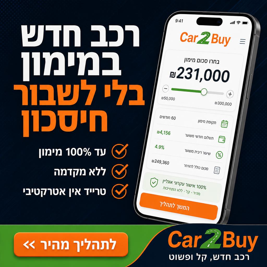 הלוואה לרכב — מימון עד 100% בהחזר חודשי נוח